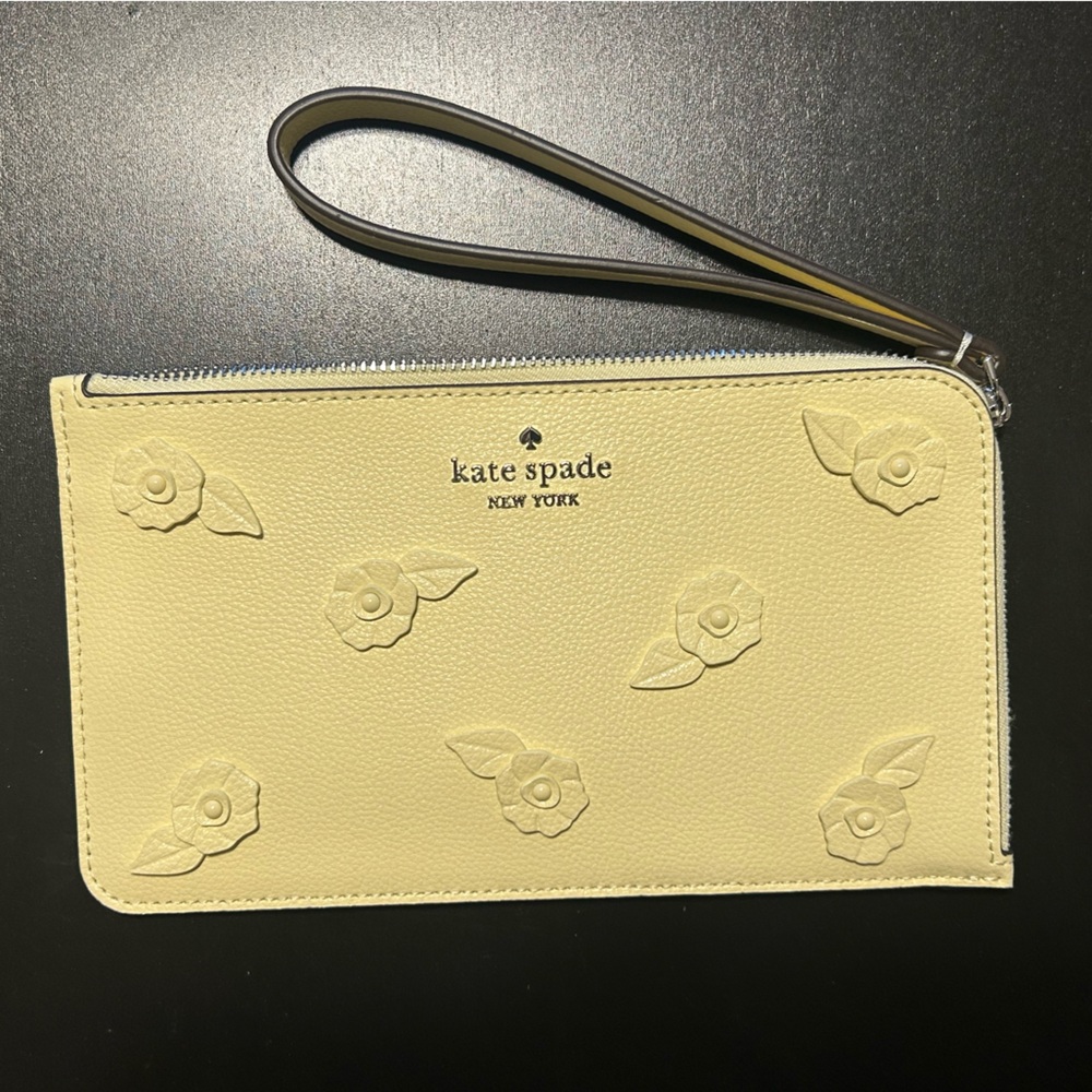 Kate Spade Floral Embossed Yellow Wristlet NWOT